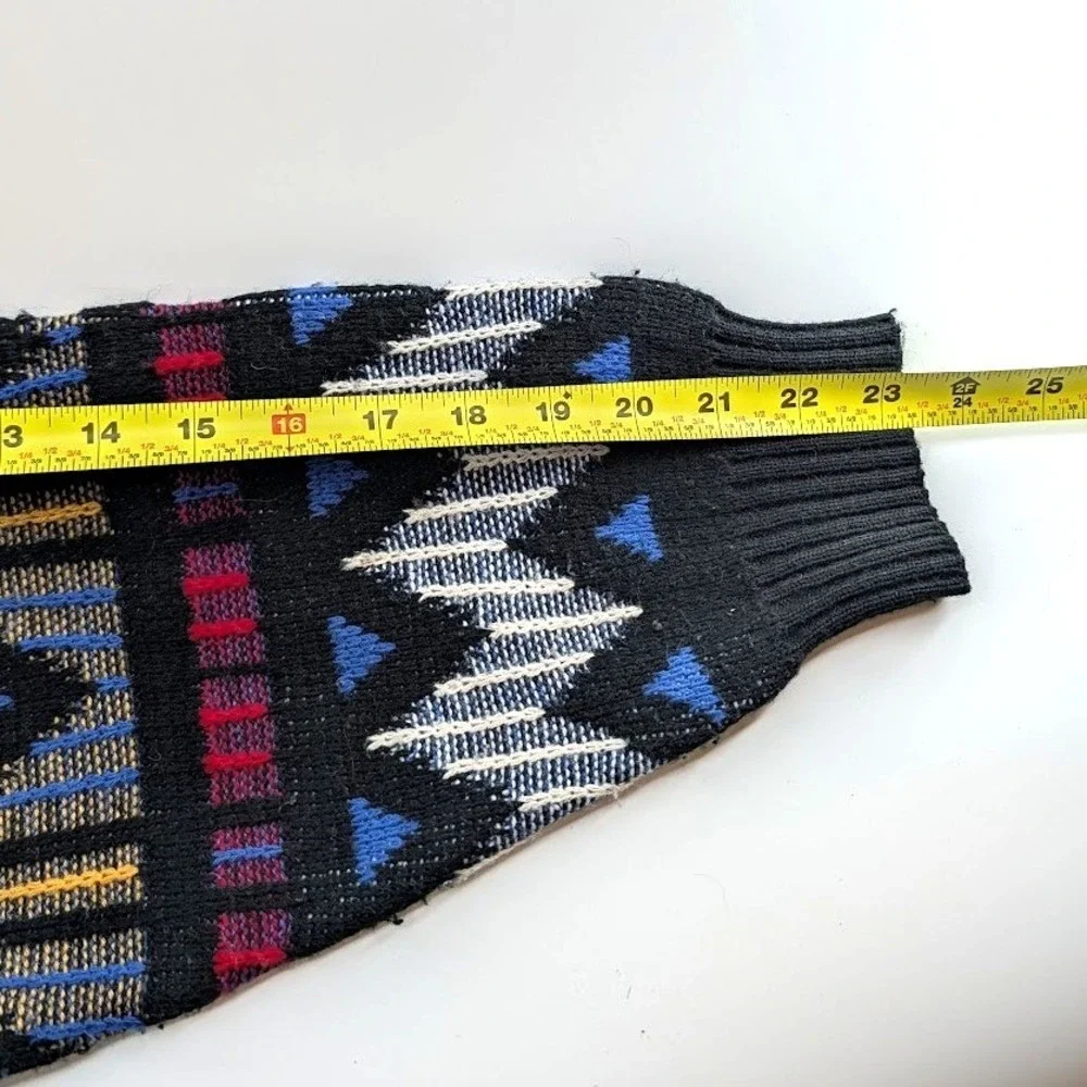 Vintage‎ 80s 90s Graphic Knit Sweater Leather Applique Grandpacore Coogi Style M